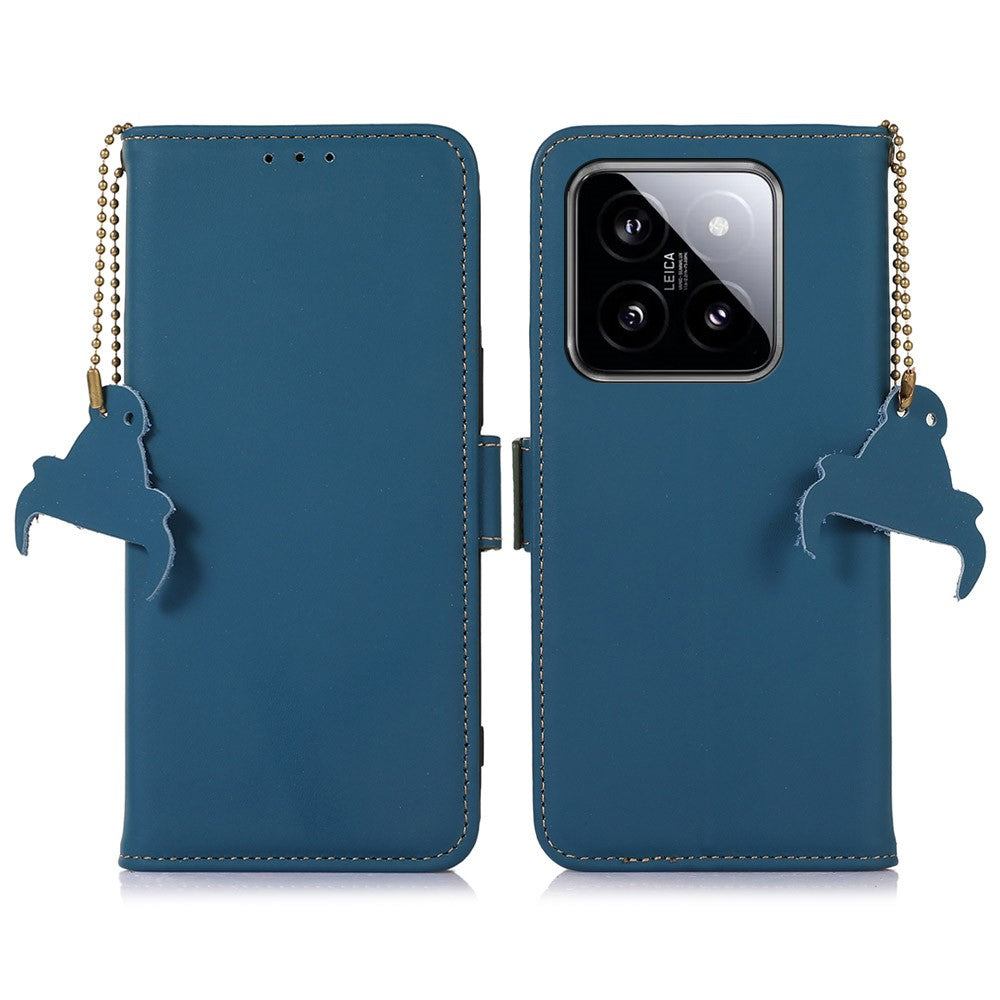 For Xiaomi 14 Pro Case RFID Blocking Wallet Silky Genuine Cow Leather Cover