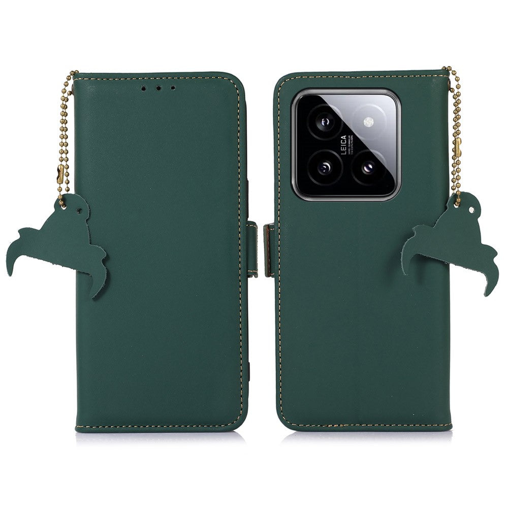 For Xiaomi 14 Pro Case RFID Blocking Wallet Silky Genuine Cow Leather Cover
