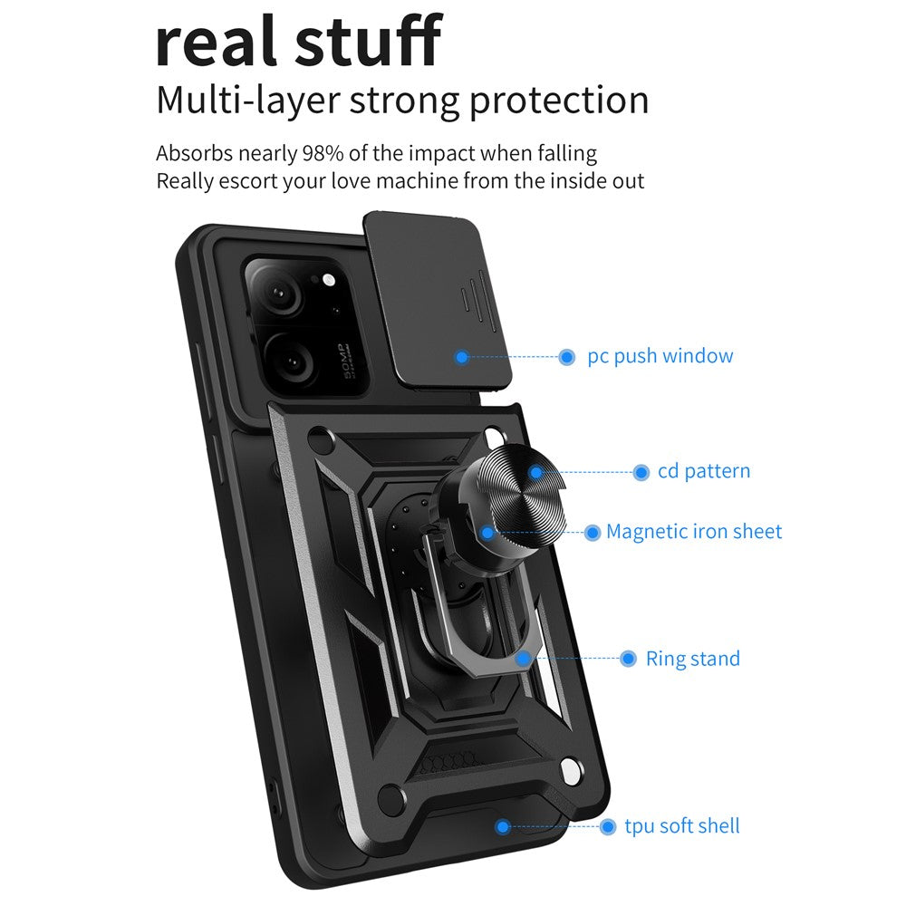 For Xiaomi Redmi K60 Ultra / 13T /  13T Pro Case PC+TPU Kickstand Phone Cover + Slide Lens Protection