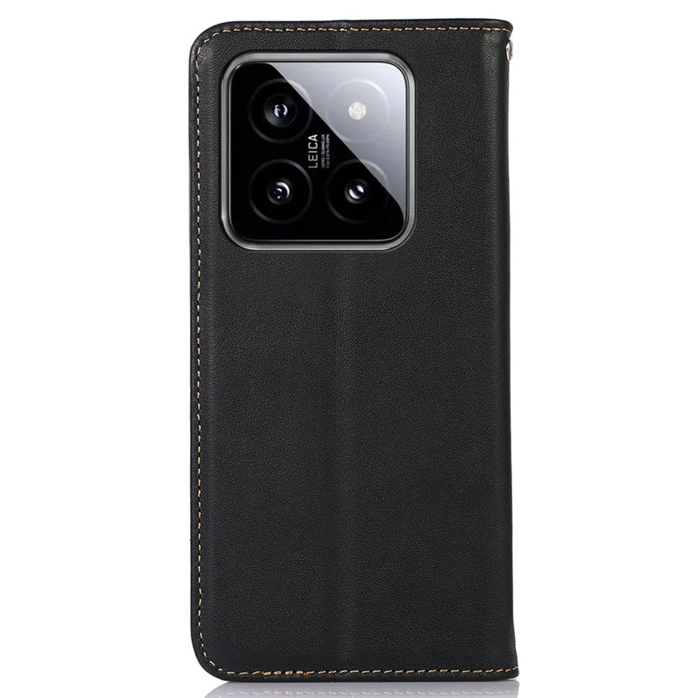 KHAZNEH For Xiaomi 14 Pro Case Genuine Cow Leather Nappa Texture RFID Blocking Phone Cover