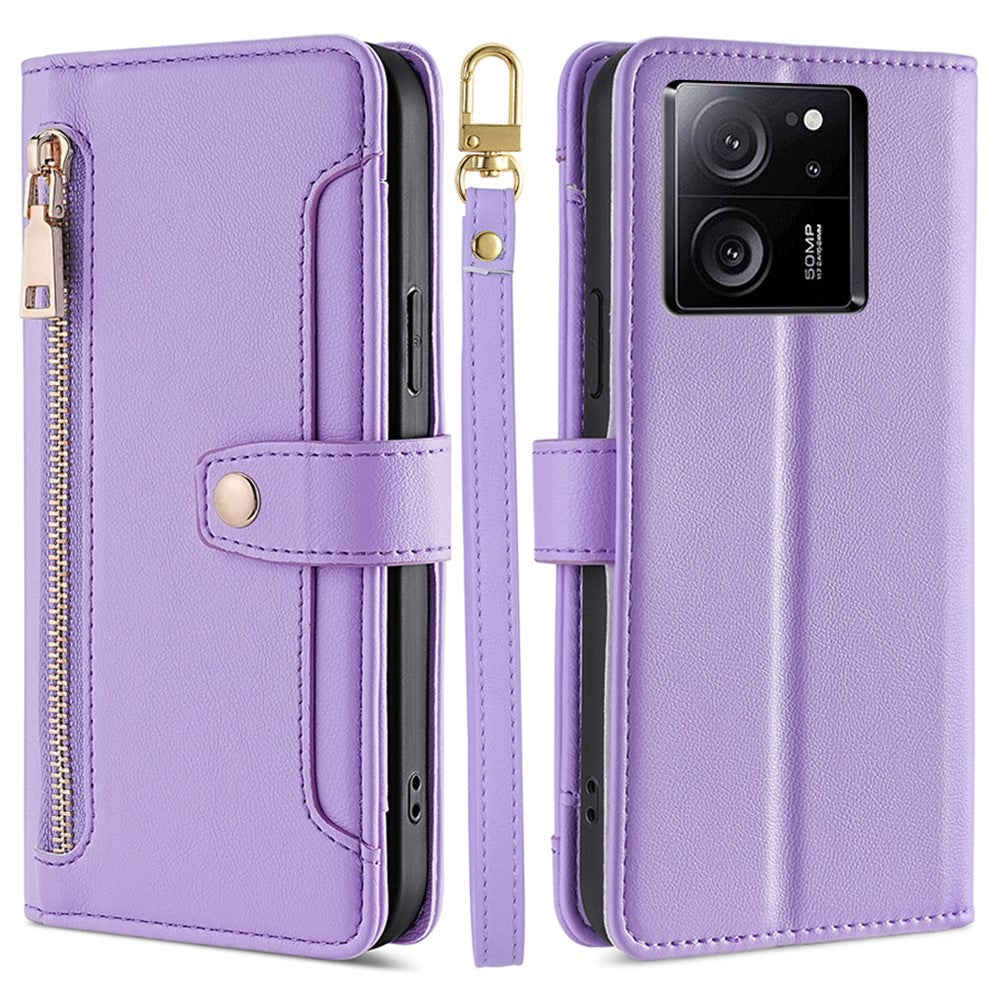 For Xiaomi Redmi K60 Ultra / 13T / 13T Pro Case Leather Zipper Wallet Stand Phone Cover with Long and Short Strap