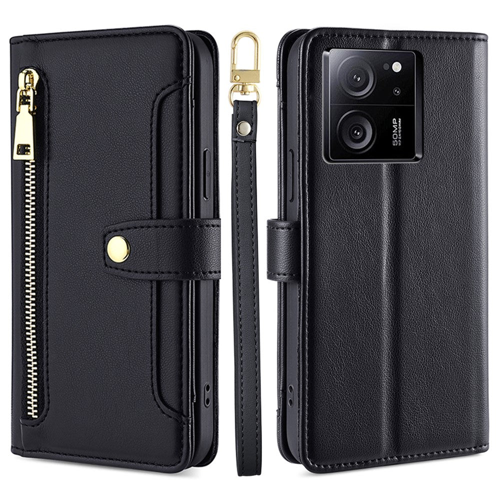 For Xiaomi Redmi K60 Ultra / 13T / 13T Pro Case Leather Zipper Wallet Stand Phone Cover with Long and Short Strap