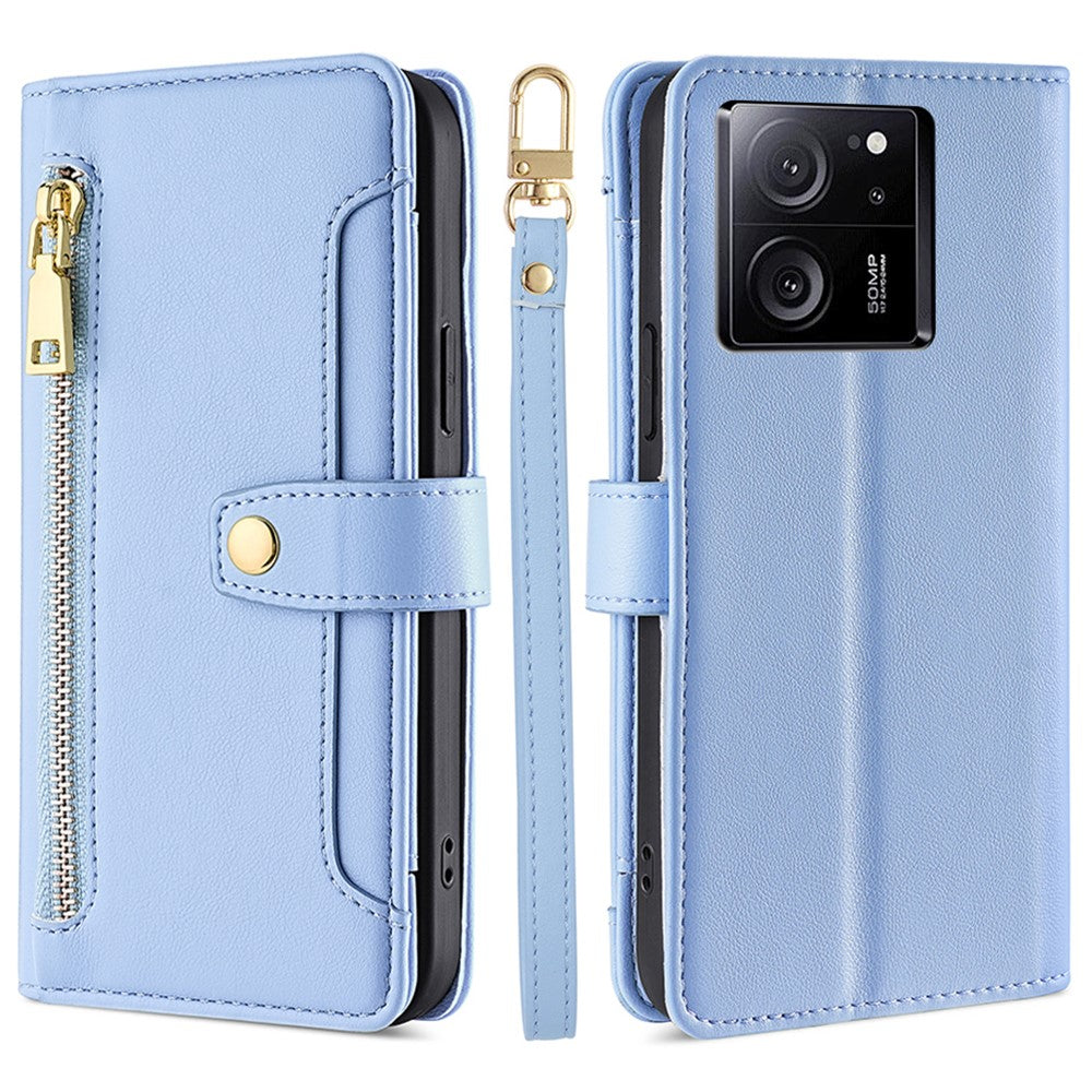 For Xiaomi Redmi K60 Ultra / 13T / 13T Pro Case Leather Zipper Wallet Stand Phone Cover with Long and Short Strap