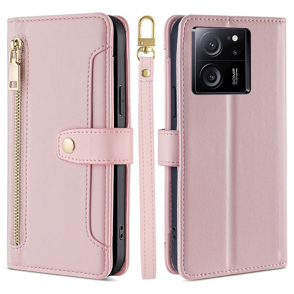 For Xiaomi Redmi K60 Ultra / 13T / 13T Pro Case Leather Zipper Wallet Stand Phone Cover with Long and Short Strap