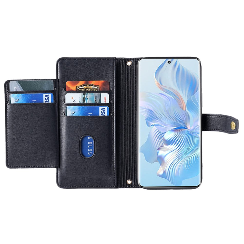 For Honor X6a 4G Case Zipper Wallet Leather Phone Stand Cover with Long and Short Strap