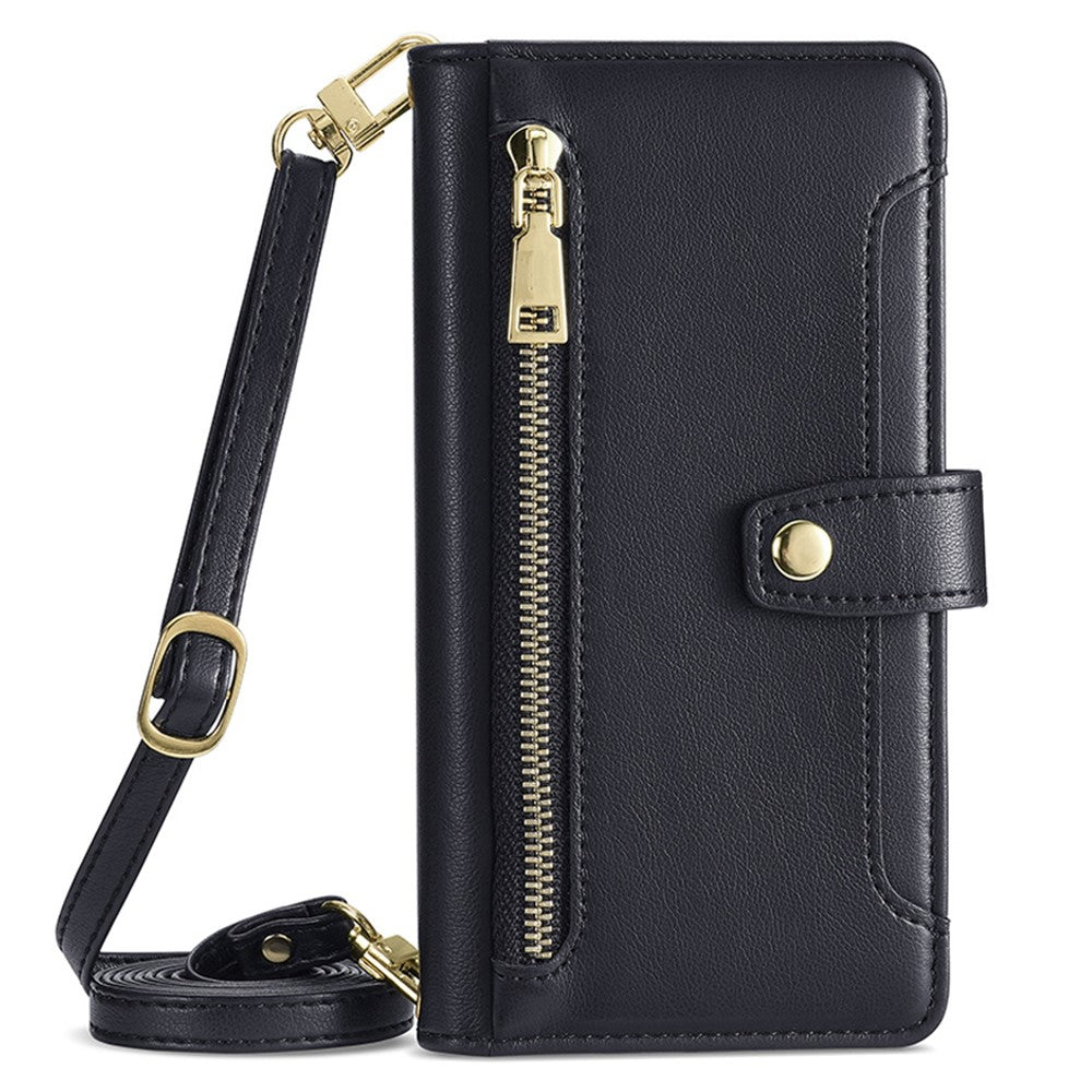 For Honor X6a 4G Case Zipper Wallet Leather Phone Stand Cover with Long and Short Strap