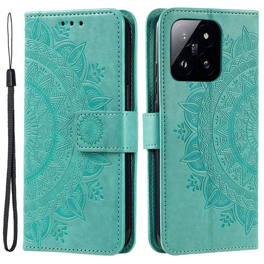 Xiaomi 14 Pro Handyhülle – mit Mandala-Blume-Aufdruck, Leder- mit Ständer