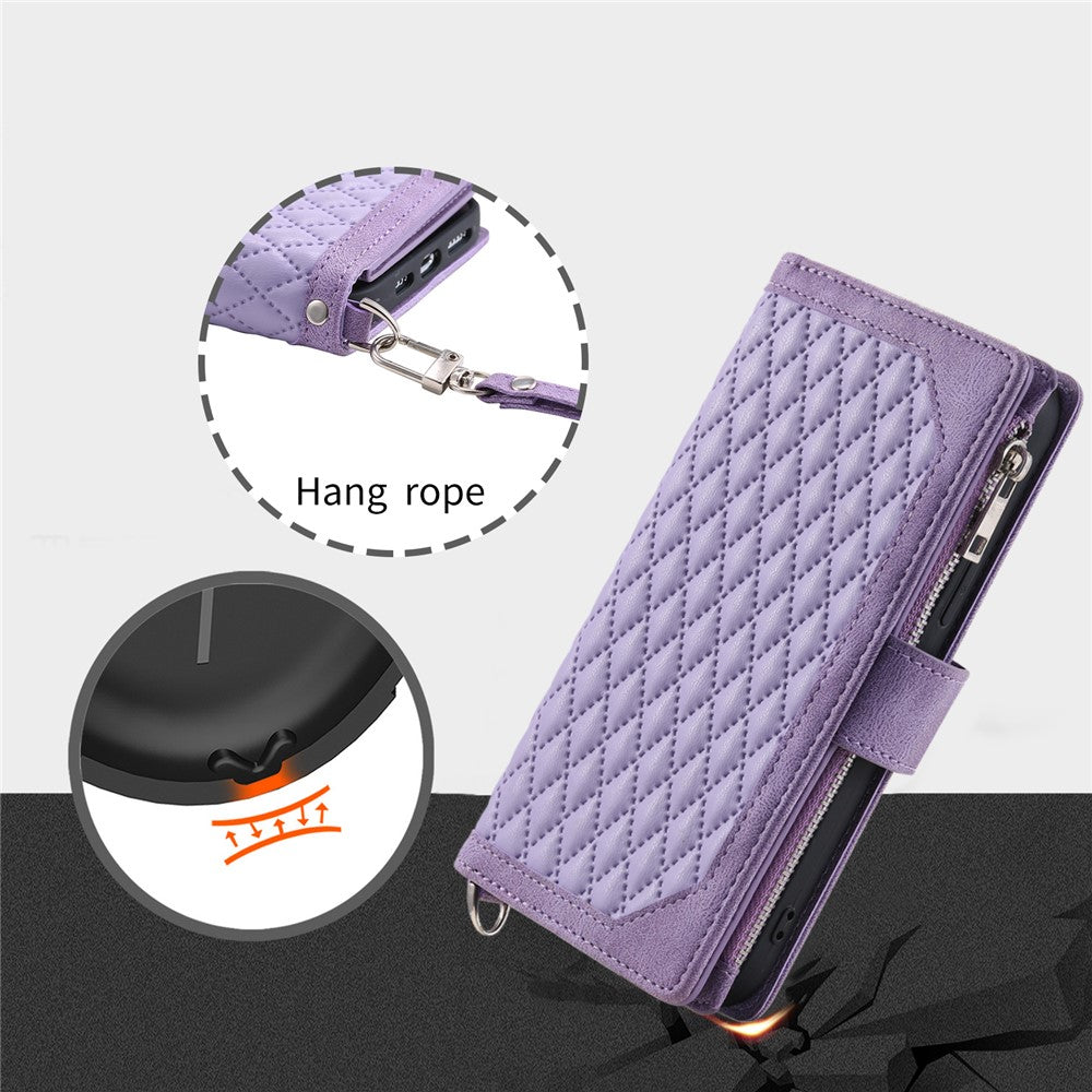 005 Style For Xiaomi 14 Pro Case Zipper Wallet Rhombus Leather Cover with Strap