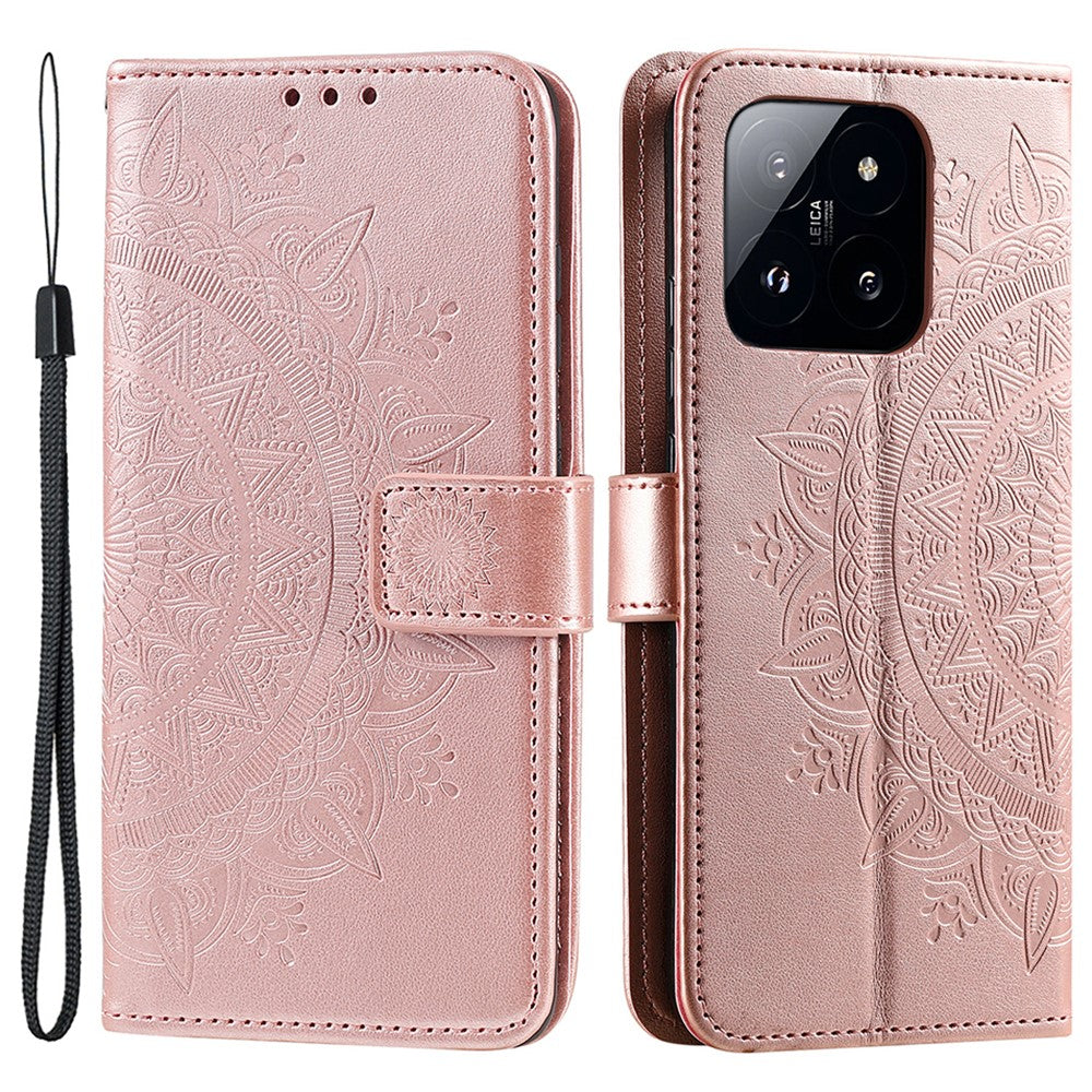 For Xiaomi 14 Case Mandala Flower Imprint Leather Wallet Phone Cover with Strap