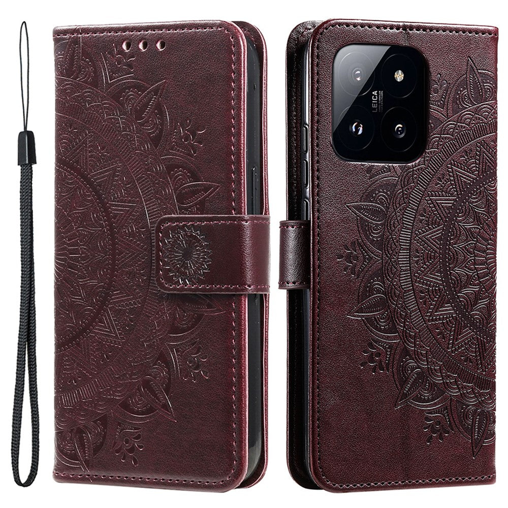 For Xiaomi 14 Case Mandala Flower Imprint Leather Wallet Phone Cover with Strap