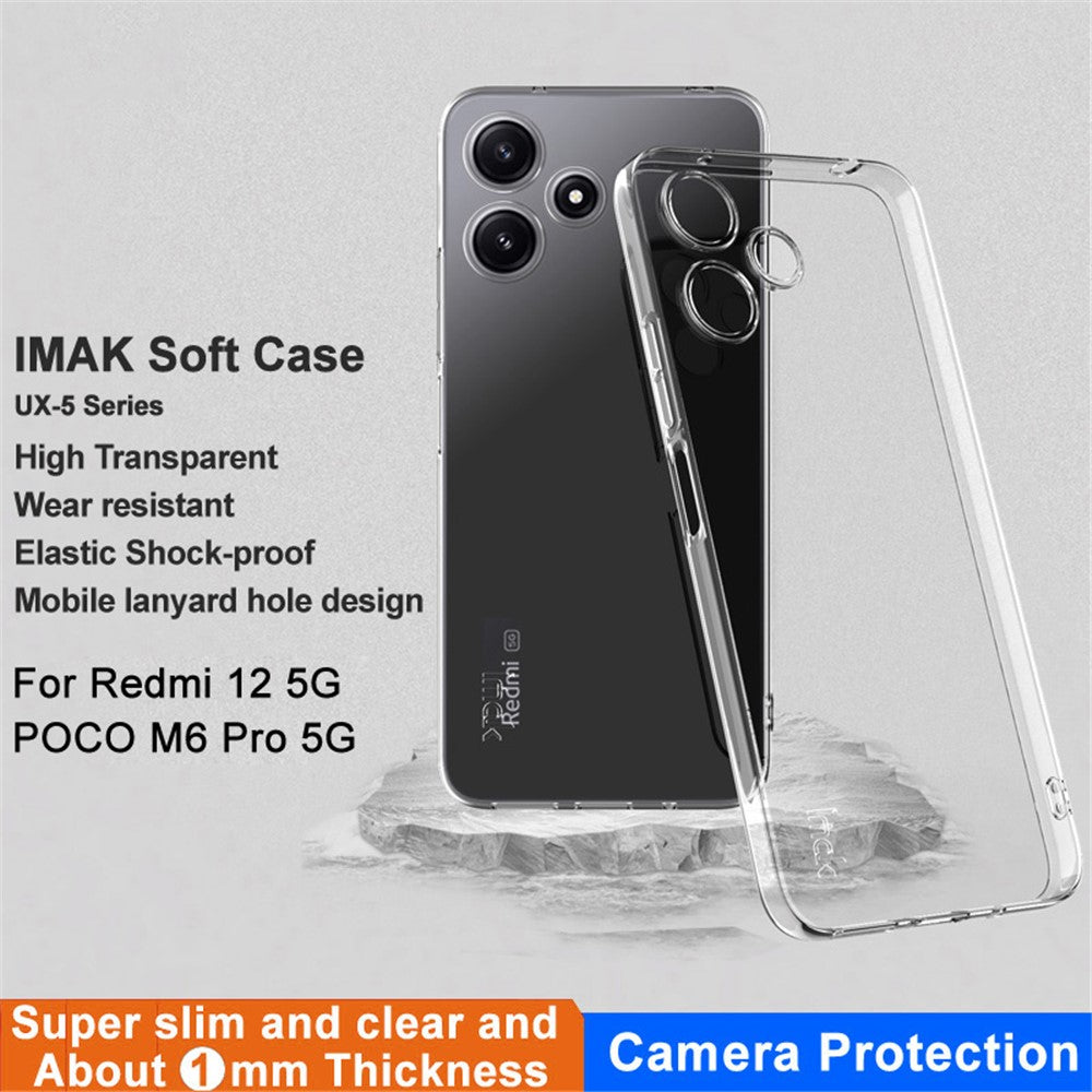 IMAK UX-5 Series for Xiaomi Redmi 12 5G (Global) / Redmi Note 12R 5G / Poco M6 Pro 5G Case Anti-fall Clear TPU Smart Phone Cover