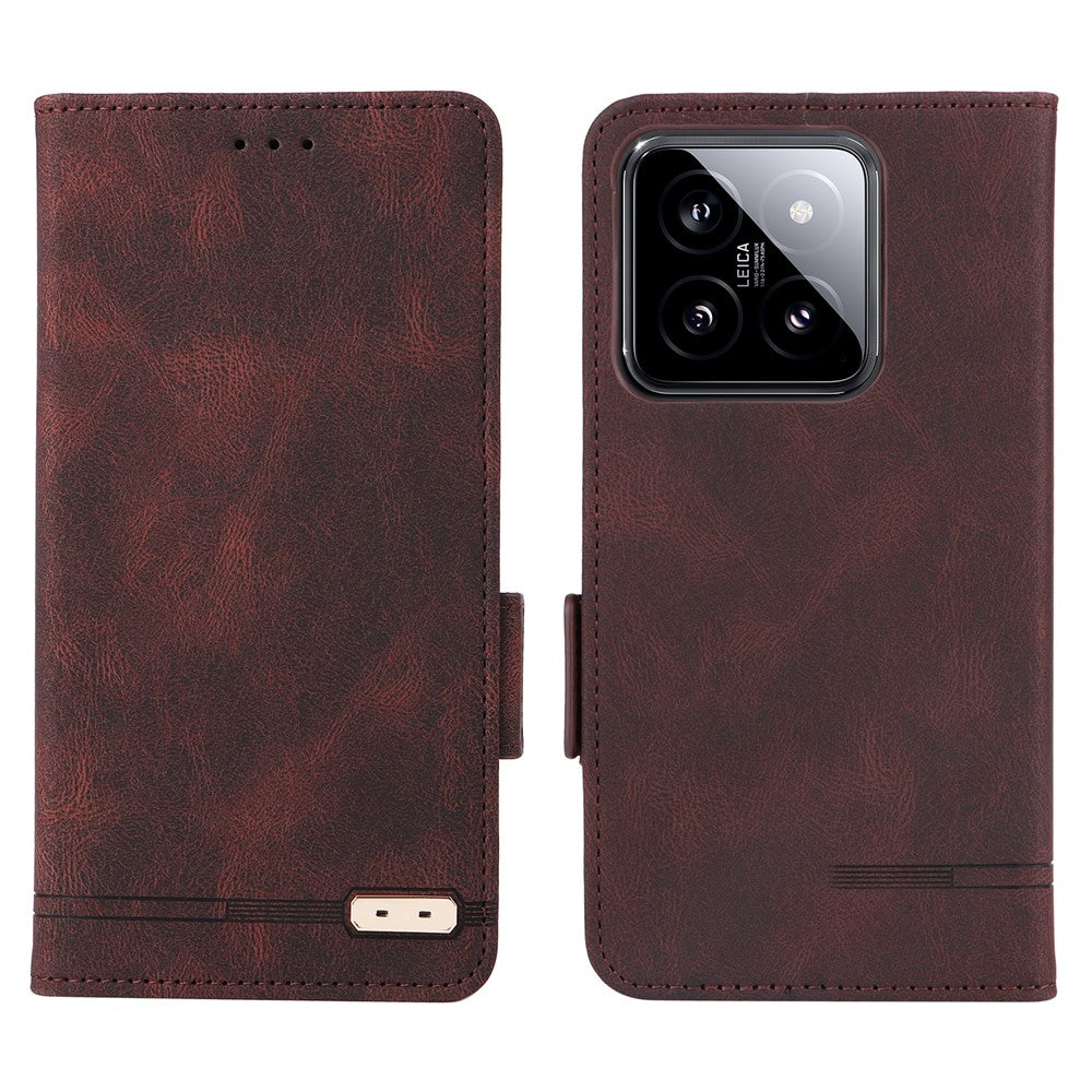 For Xiaomi 14 Case Wallet Hardware Decor PU Leather Scratch-resistant Phone Shell