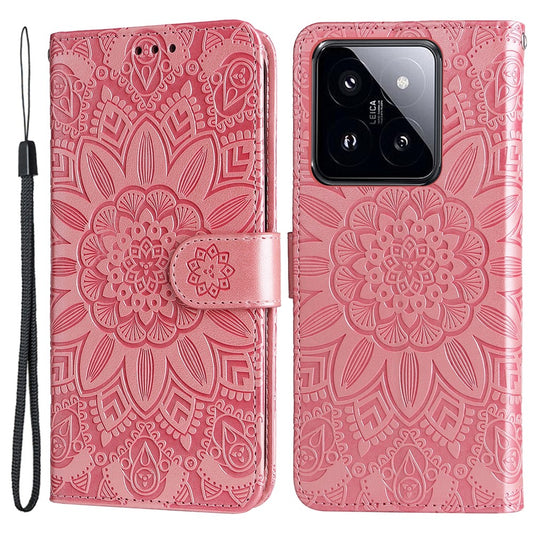 Xiaomi 14 Pro Handyhülle – aus PU-Leder mit Ständer, Brieftasche, Sonnenblumenmuster