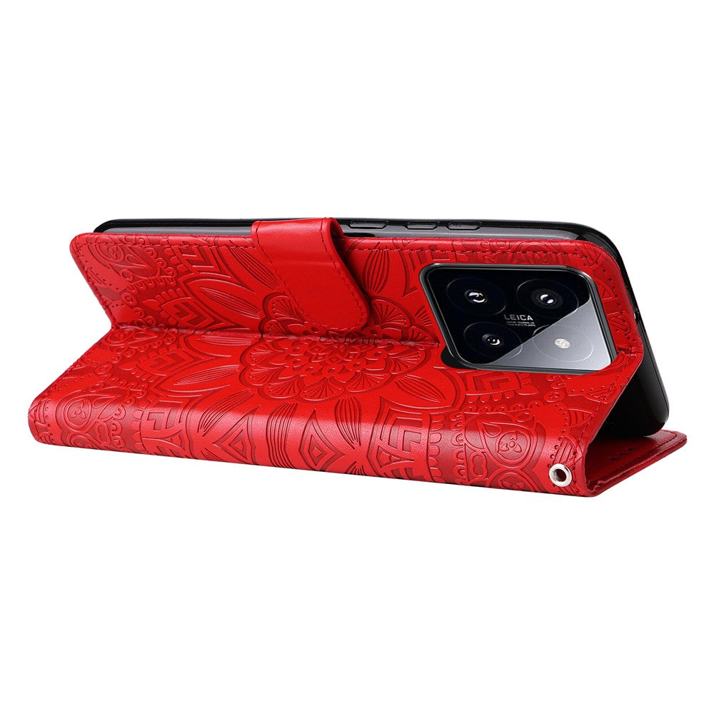 For Xiaomi 14 Pro Case PU Leather Stand Wallet Sunflower Pattern Phone Cover
