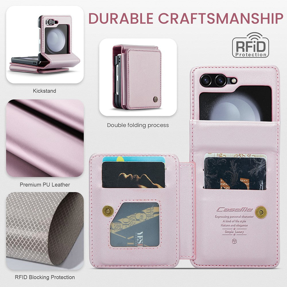 For Samsung Galaxy Z Flip5 5G Phone Case CASEME C22 Leather Back Cover with RFID Blocking Card Slots
