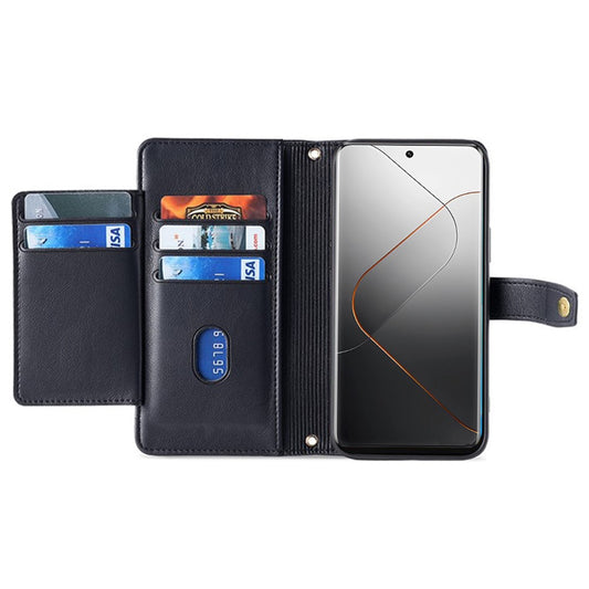Xiaomi 14 Handyhülle – Kartenfächer, Reißverschluss, Brieftasche, Lederhülle mit 2 Riemen