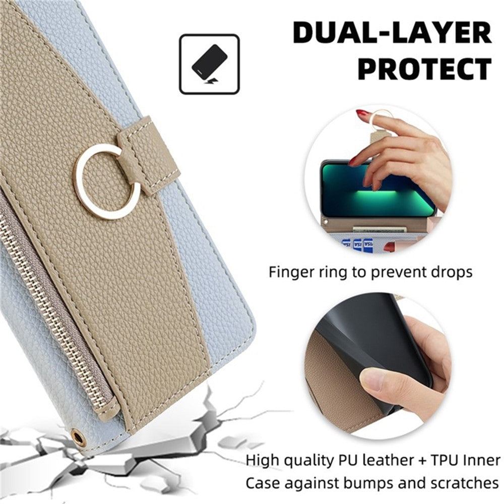 iPhone 14 Pro Max Wallet-Hülle – Litschi-Textur, mit Spiegel & Kettenschultergurt