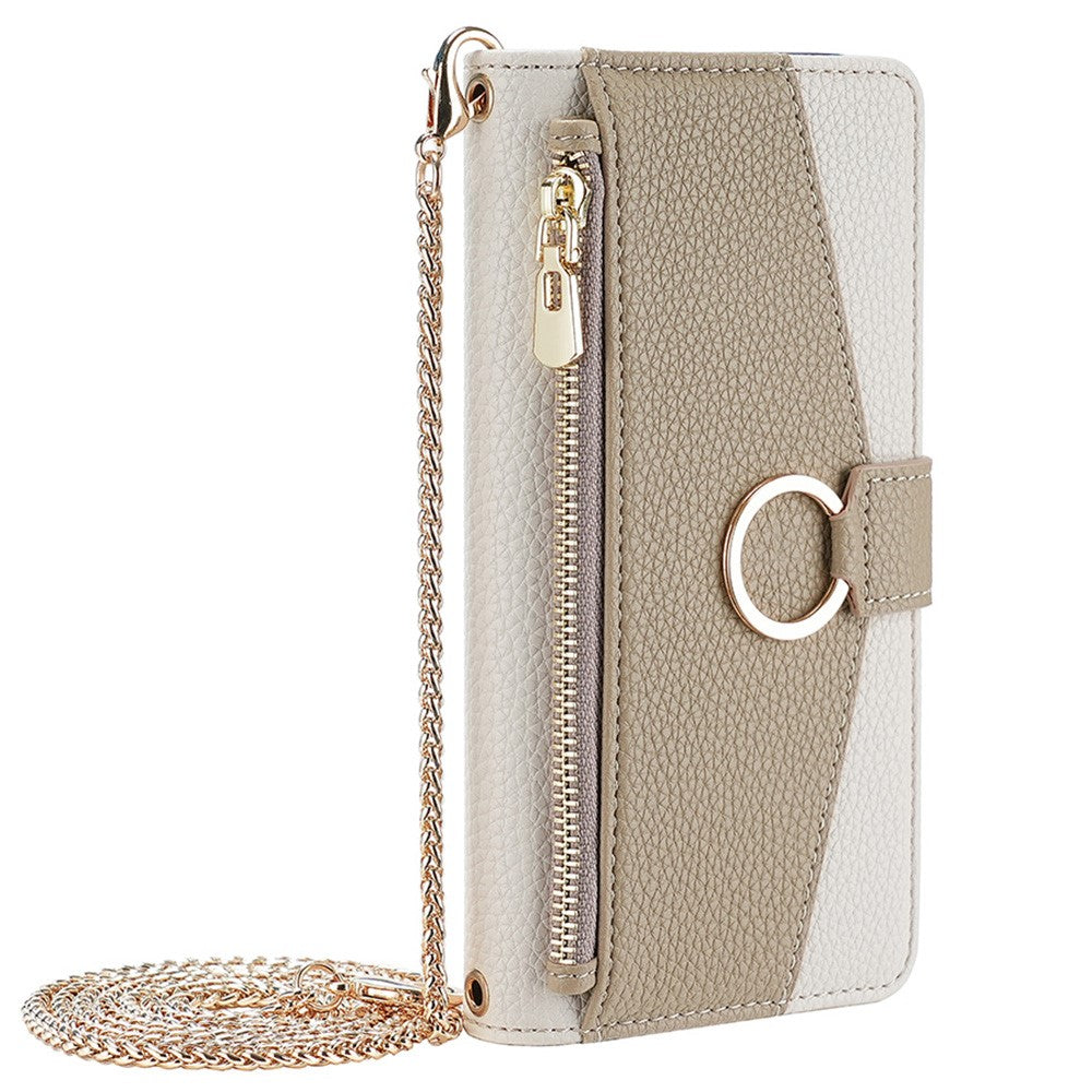 Galaxy S23 Wallet-Hülle – Litschi-Textur, mit Spiegel & Kettenschultergurt