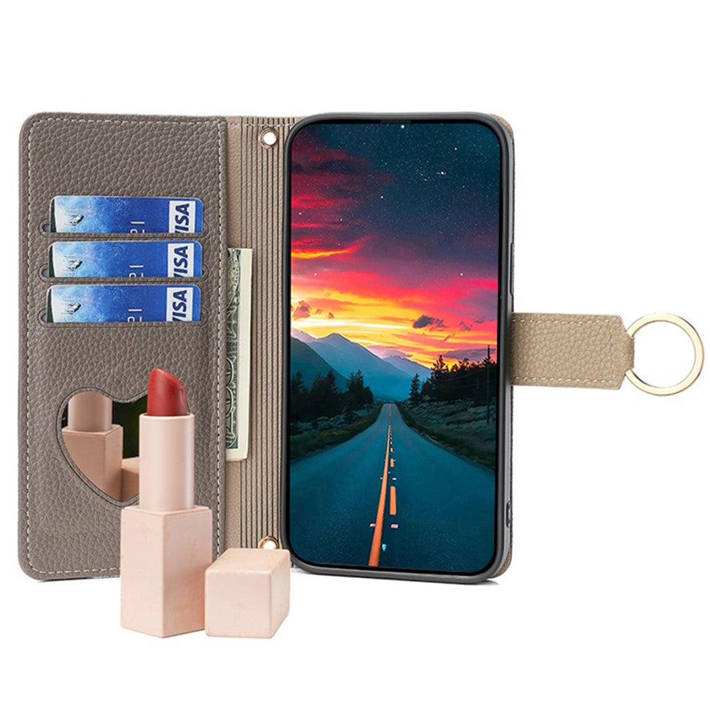 Galaxy A53 5G Wallet-Hülle – Litschi-Textur, mit Spiegel & Kettenschultergurt