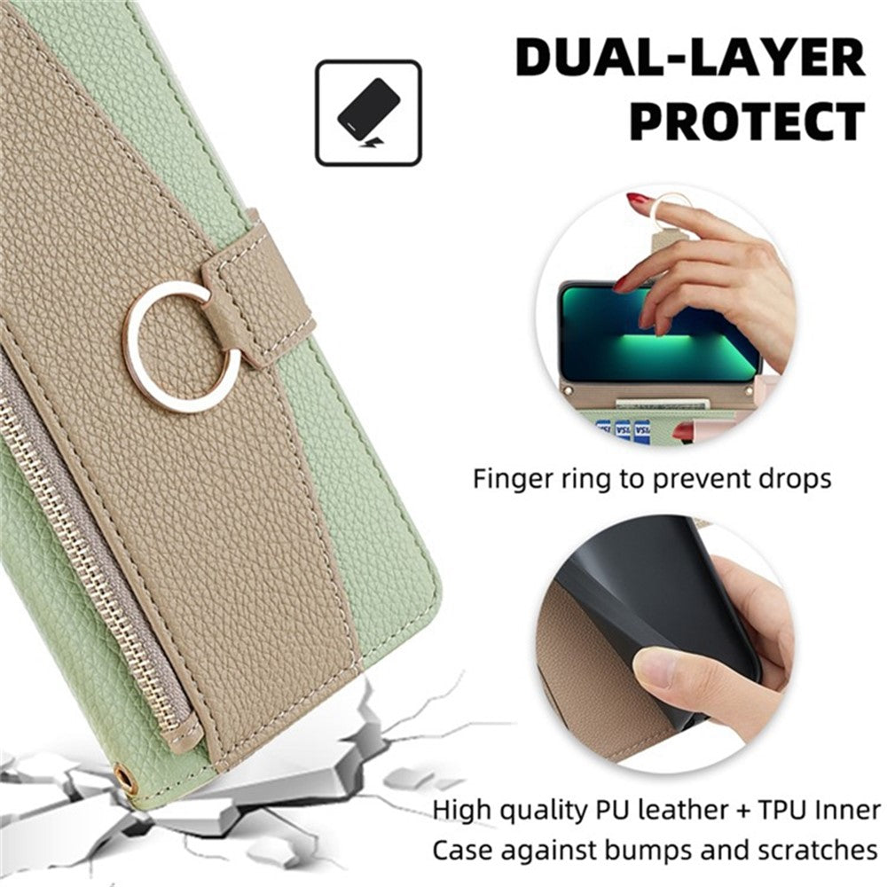 Galaxy A32 4G Wallet-Hülle – Litschi-Textur, mit Spiegel & Kettenschultergurt