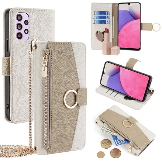Galaxy A33 5G Wallet-Hülle – Litschi-Textur, mit Spiegel & Kettenschultergurt
