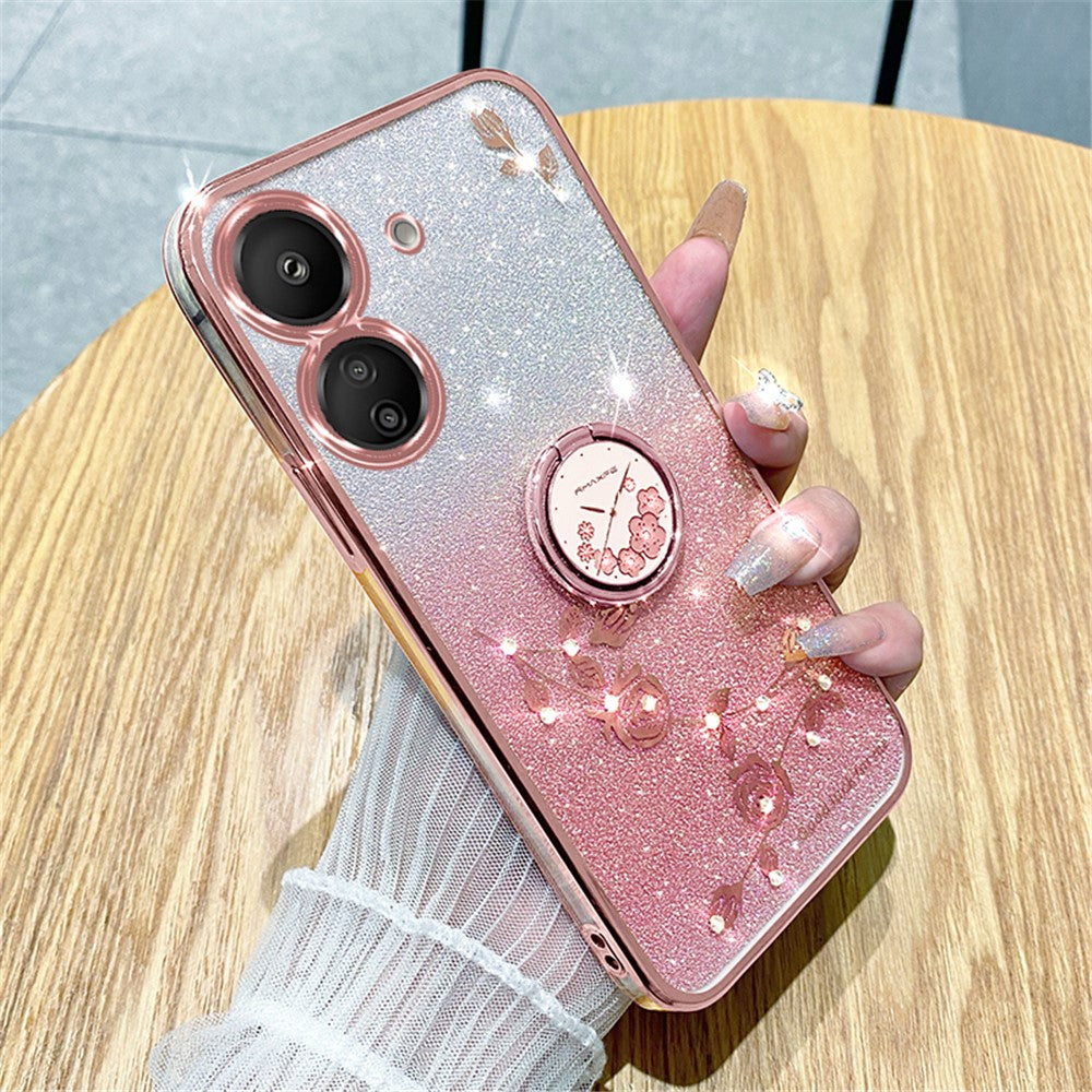 KADEM For Xiaomi Redmi 13C 4G / Poco C65 4G Cover Flower Pattern Kickstand TPU Cell Phone Cases