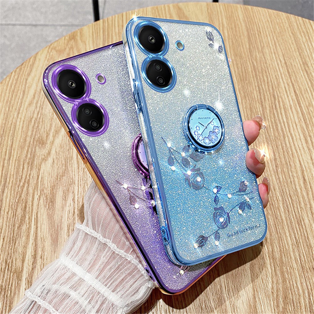 KADEM For Xiaomi Redmi 13C 4G / Poco C65 4G Cover Flower Pattern Kickstand TPU Cell Phone Cases