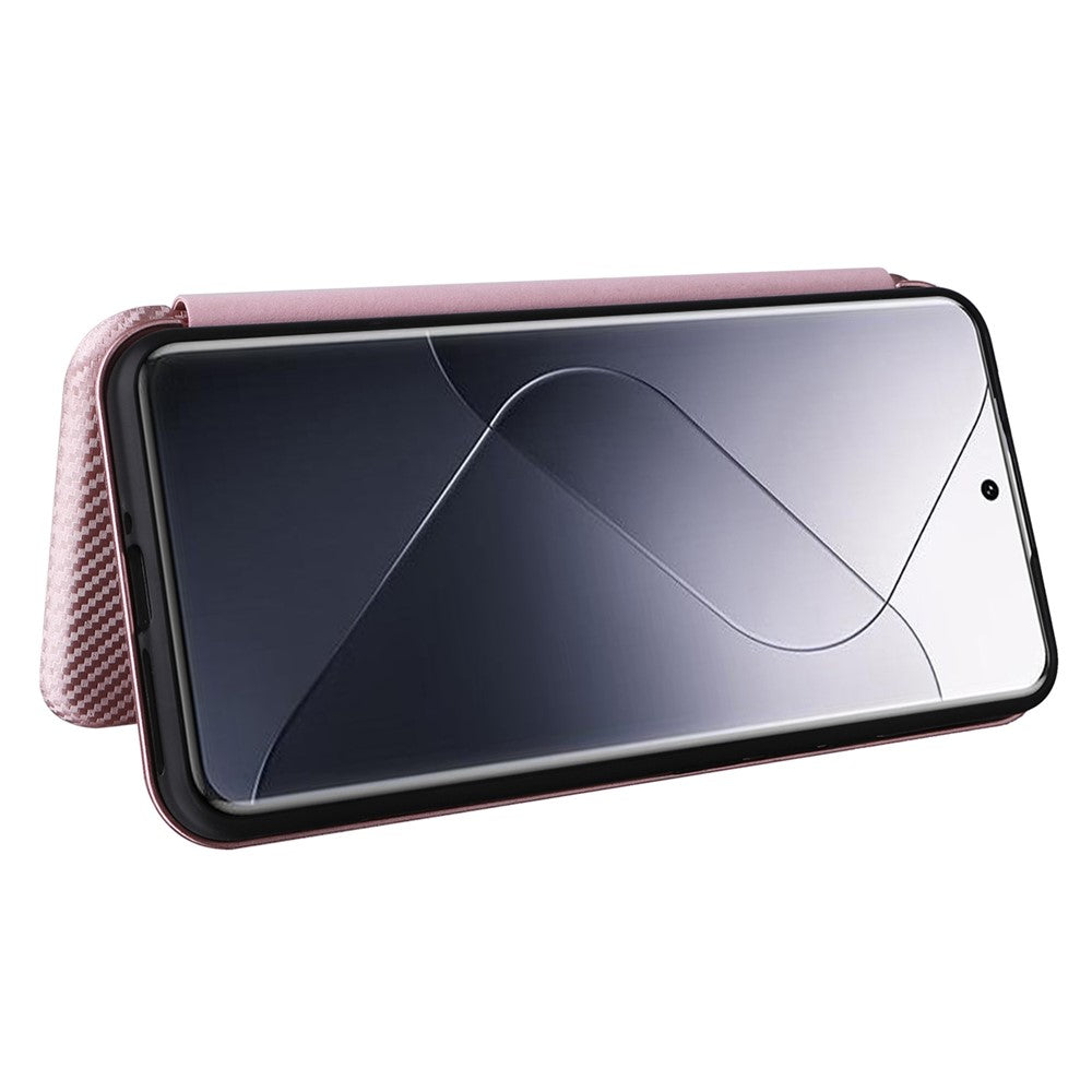 For Xiaomi 14 Leather Case Card Holder Carbon Fiber Texture Phone Cover