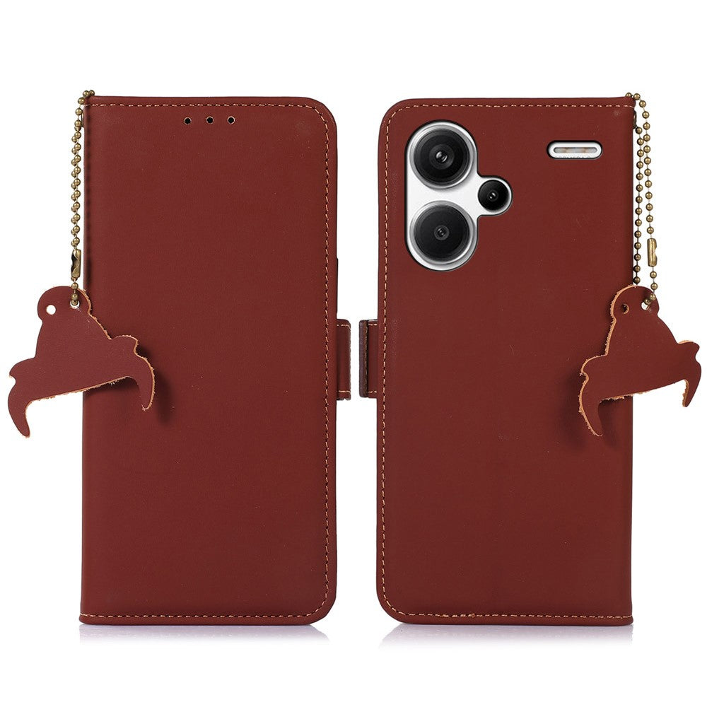 For Xiaomi Redmi Note 13 Pro+ 5G Cell Phone Case Silky Genuine Cow Leather Wallet Cover