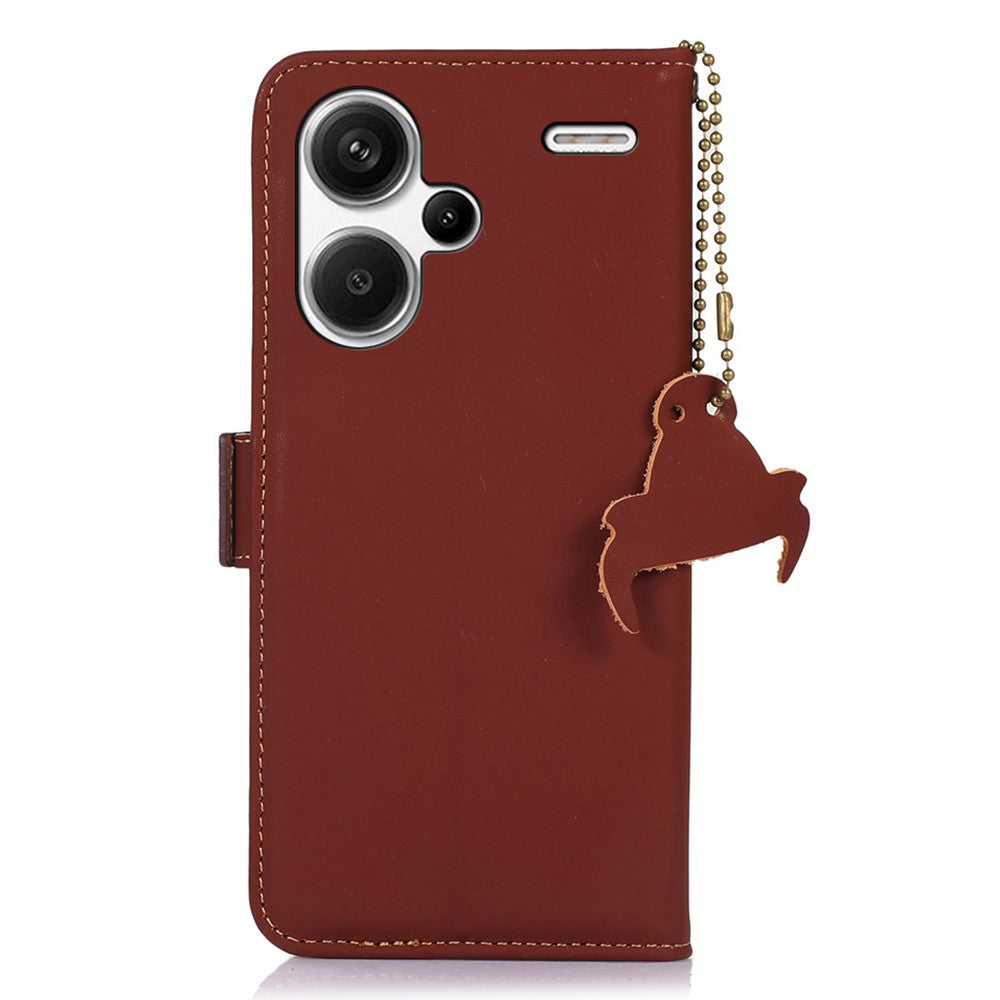 For Xiaomi Redmi Note 13 Pro+ 5G Cell Phone Case Silky Genuine Cow Leather Wallet Cover