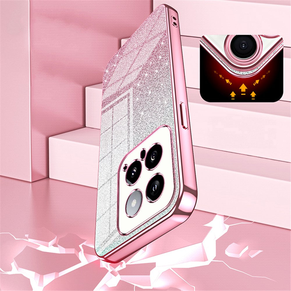 Back Protective Cover for Xiaomi 14 Precise Cutout Gradient Glitter TPU Cell Phone Case
