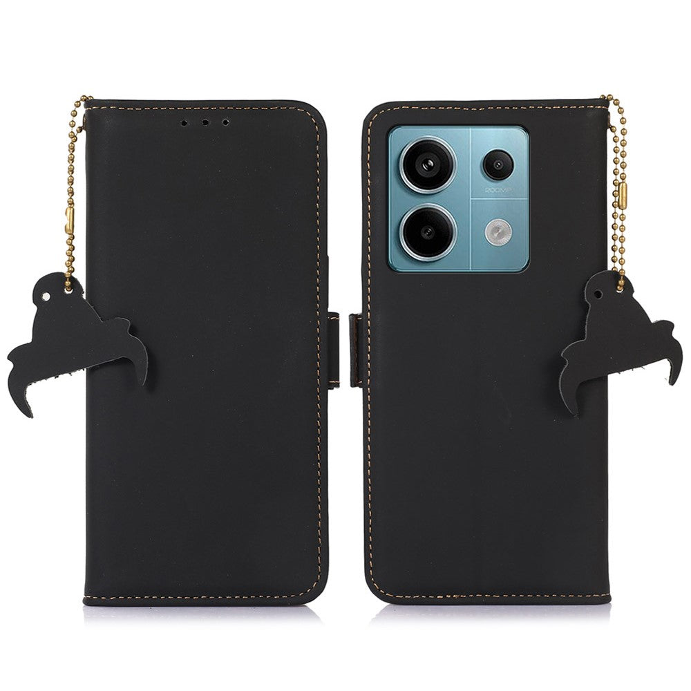 For Xiaomi Redmi Note 13 Pro 5G / Poco X6 5G Case Genuine Cow Leather RFID Blocking Wallet Stand Cover
