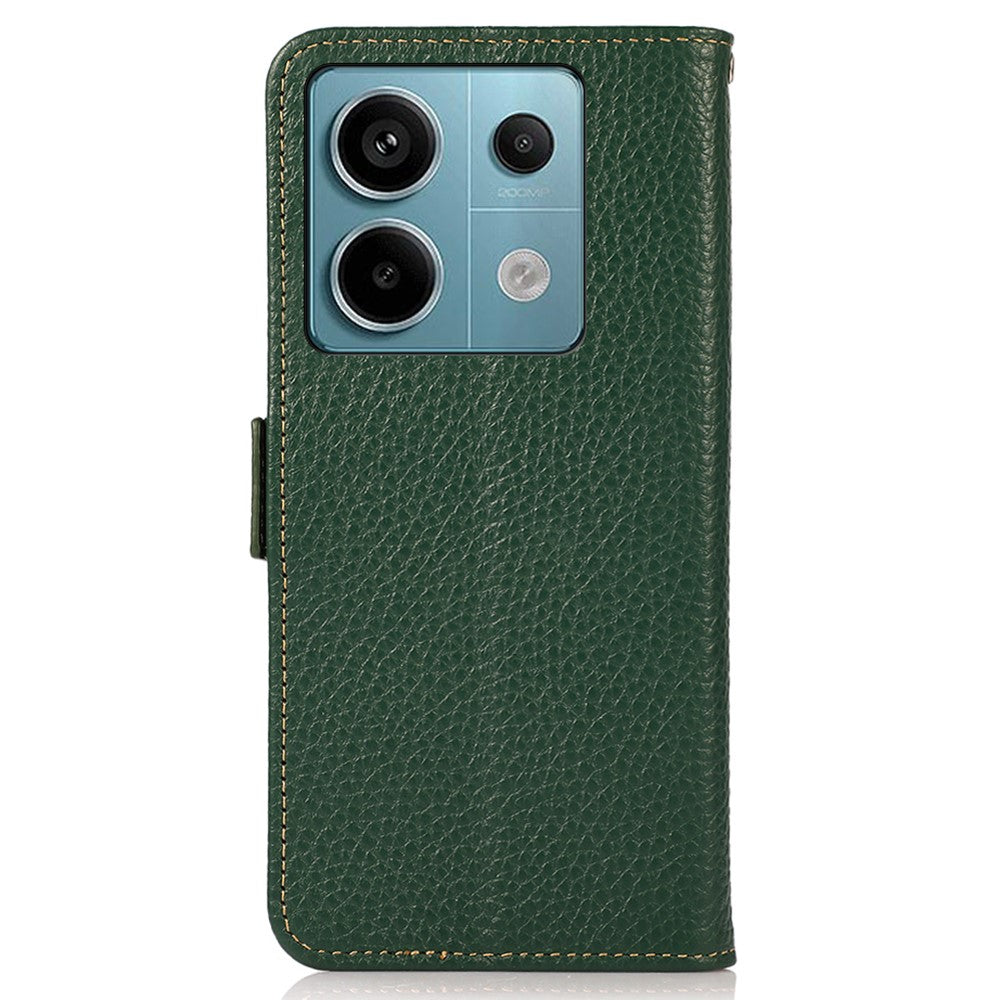 KHAZNEH For Xiaomi Redmi Note 13 5G / 13 5G (China) Phone Case RFID Blocking Genuine Cow Leather Cover