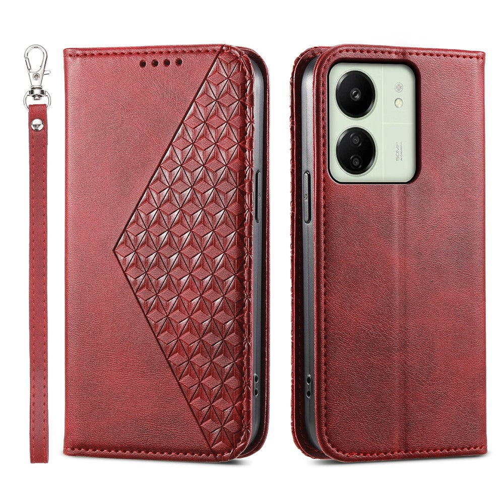 For Xiaomi Redmi 13C 4G / 13C 5G / Poco C65 4G / Poco M6 5G / 13R 5G Case Imprinted Rhombus Pattern PU Leather Mobile Phone Cover