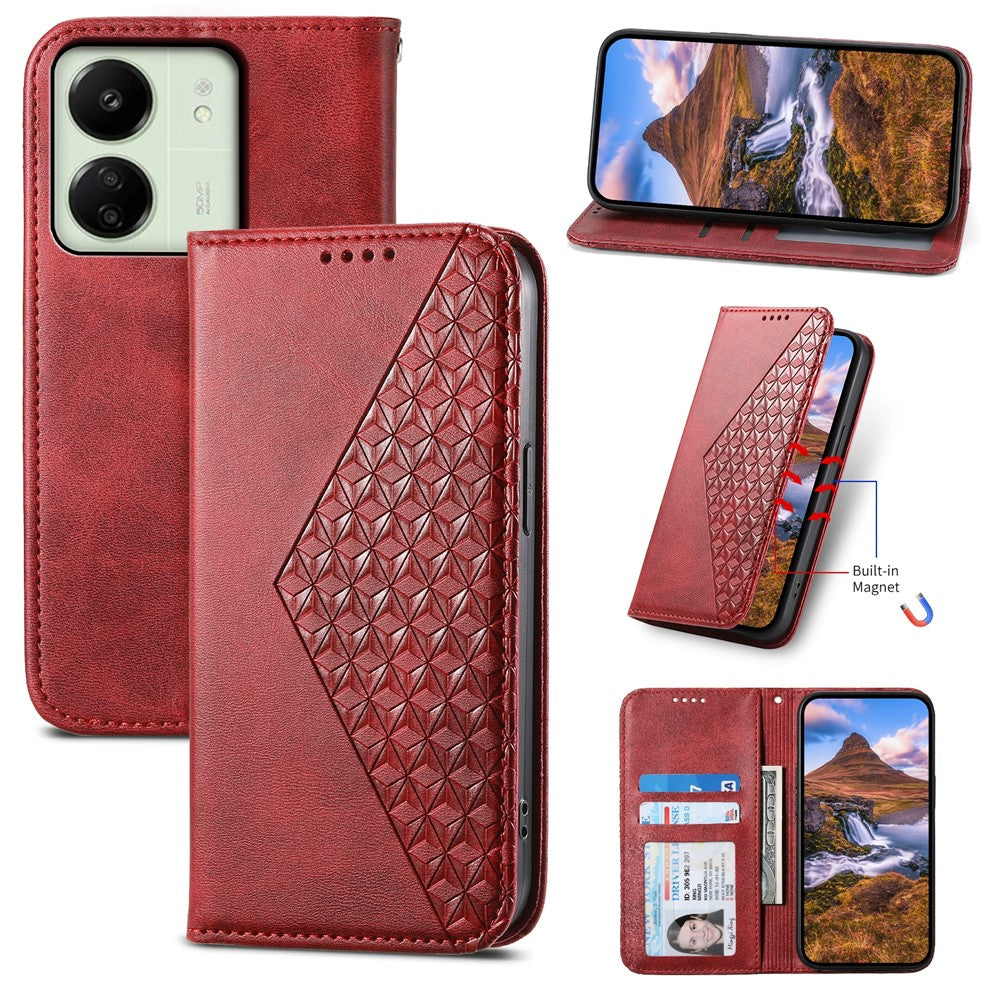 For Xiaomi Redmi 13C 4G / 13C 5G / Poco C65 4G / Poco M6 5G / 13R 5G Case Imprinted Rhombus Pattern PU Leather Mobile Phone Cover