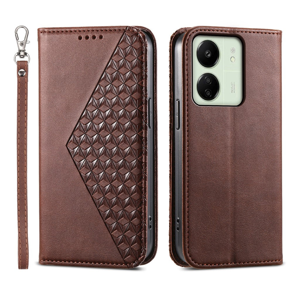 For Xiaomi Redmi 13C 4G / 13C 5G / Poco C65 4G / Poco M6 5G / 13R 5G Case Imprinted Rhombus Pattern PU Leather Mobile Phone Cover