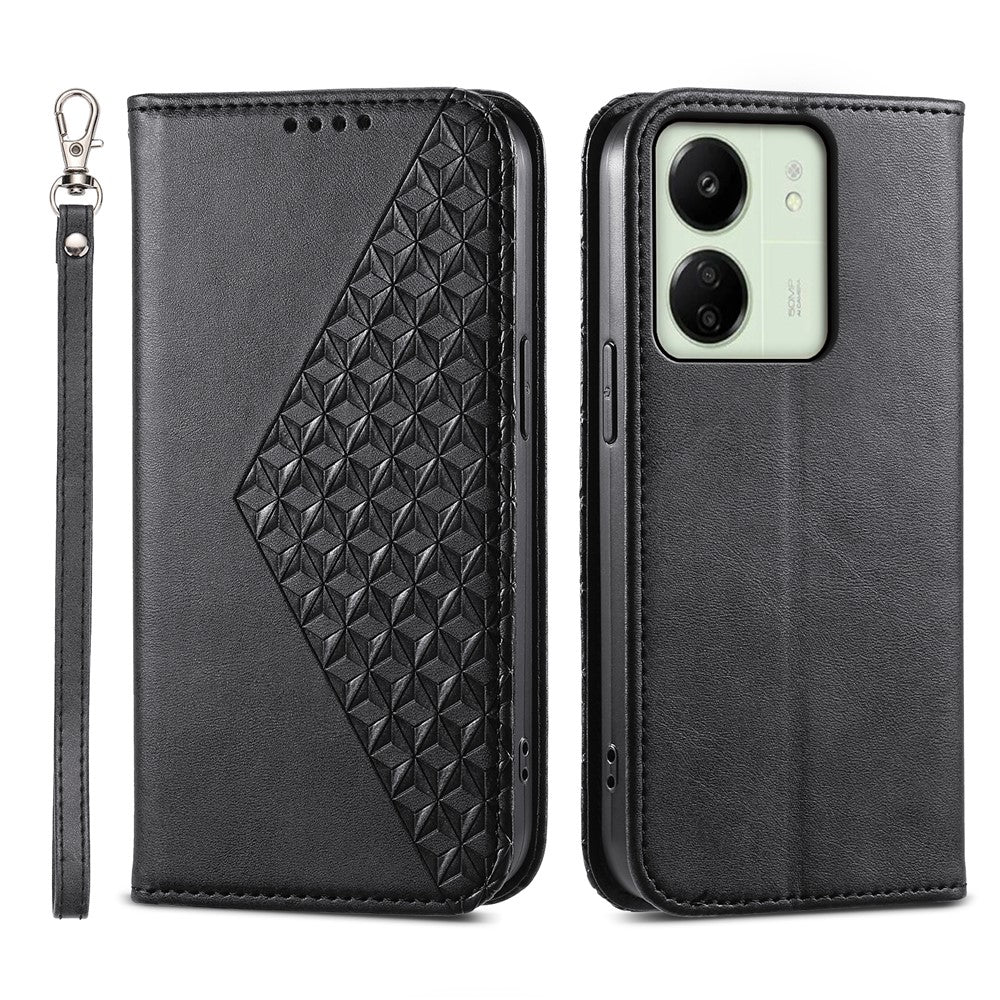 For Xiaomi Redmi 13C 4G / 13C 5G / Poco C65 4G / Poco M6 5G / 13R 5G Case Imprinted Rhombus Pattern PU Leather Mobile Phone Cover