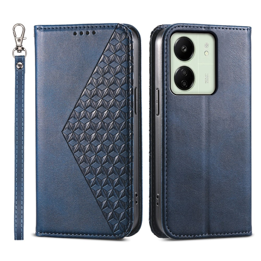 For Xiaomi Redmi 13C 4G / 13C 5G / Poco C65 4G / Poco M6 5G / 13R 5G Case Imprinted Rhombus Pattern PU Leather Mobile Phone Cover