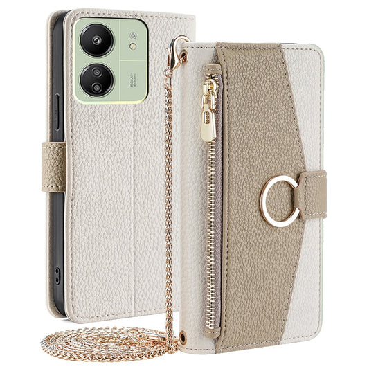 For Xiaomi Redmi 13C 4G / 5G / 13R 5G / Poco M6 5G / Poco C65 4G Case PU Leather Zipper Pockets Phone Cover with Mirror