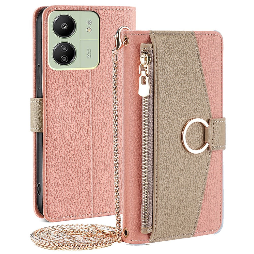 For Xiaomi Redmi 13C 4G / 5G / 13R 5G / Poco M6 5G / Poco C65 4G Case PU Leather Zipper Pockets Phone Cover with Mirror