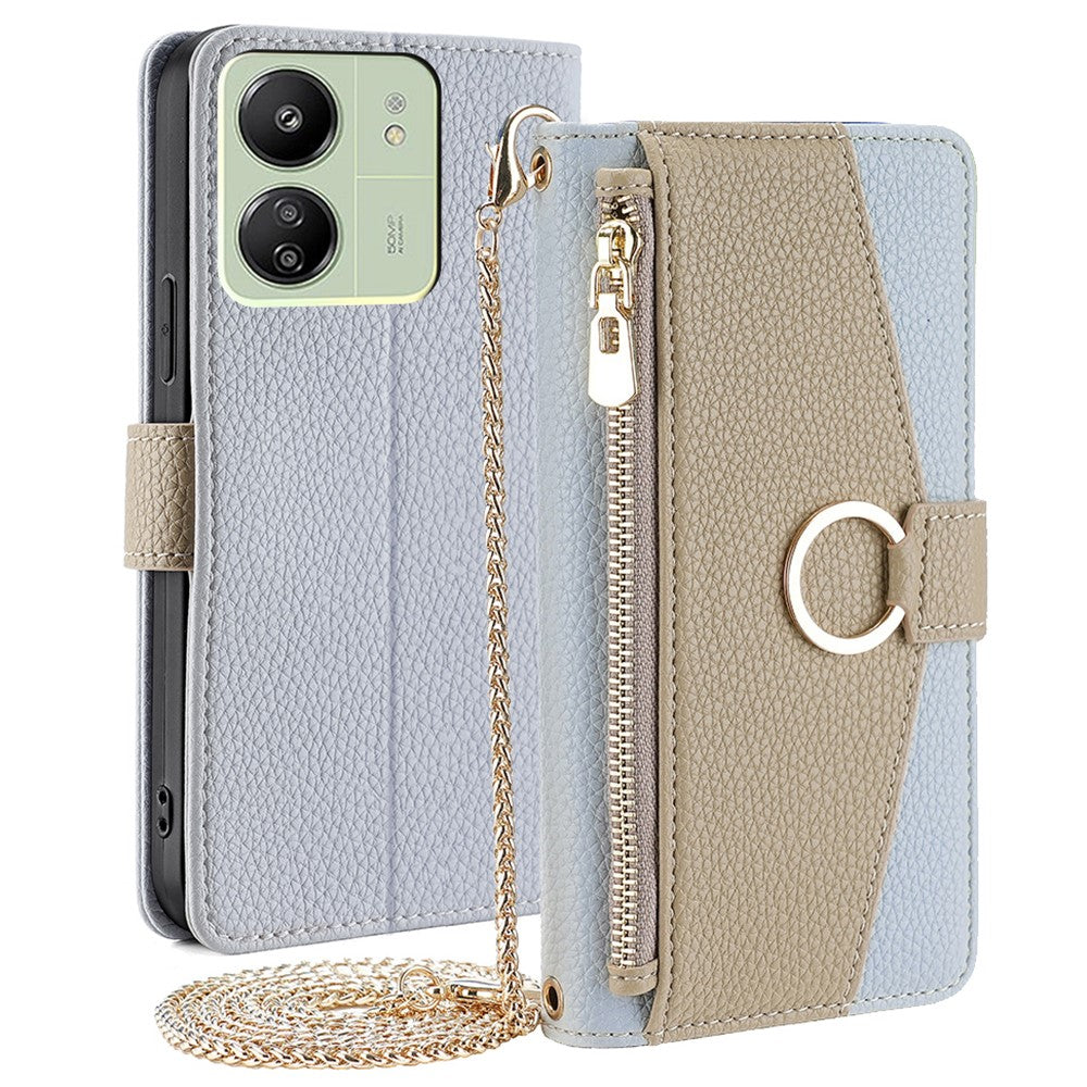 For Xiaomi Redmi 13C 4G / 5G / 13R 5G / Poco M6 5G / Poco C65 4G Case PU Leather Zipper Pockets Phone Cover with Mirror