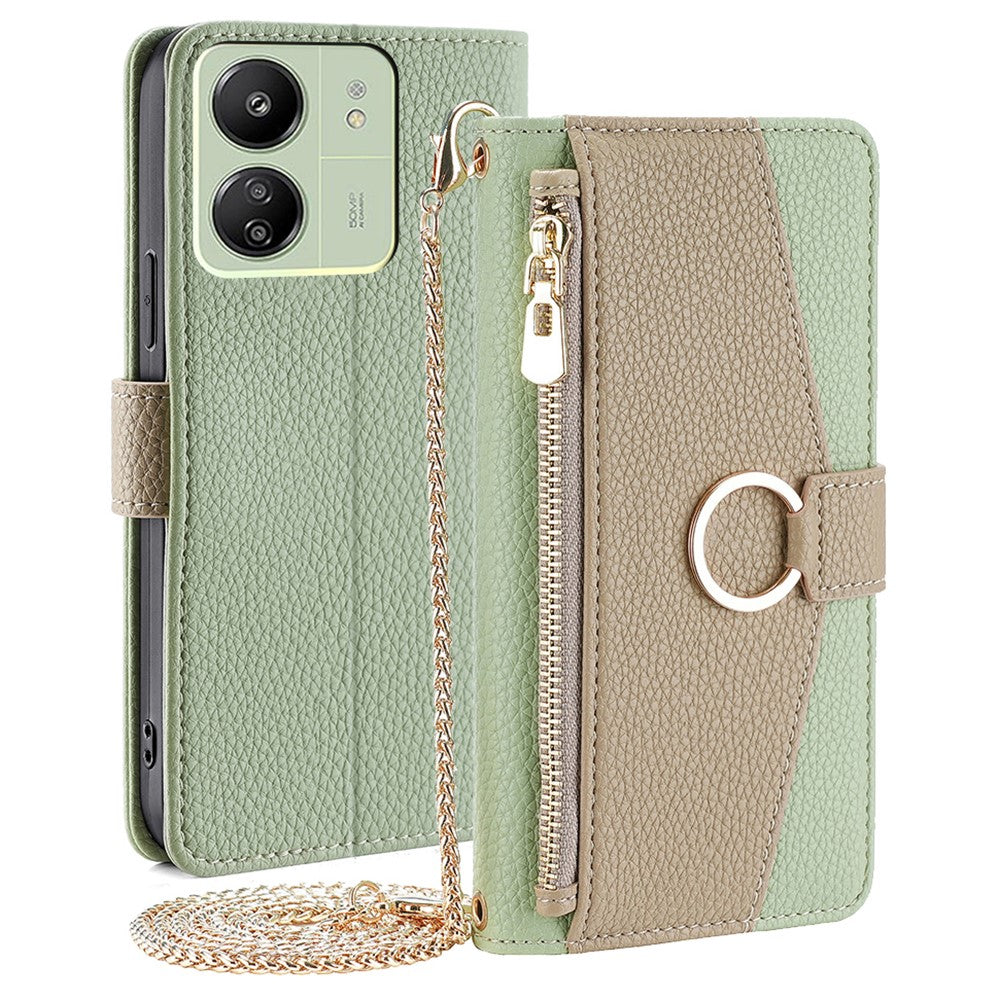 For Xiaomi Redmi 13C 4G / 5G / 13R 5G / Poco M6 5G / Poco C65 4G Case PU Leather Zipper Pockets Phone Cover with Mirror