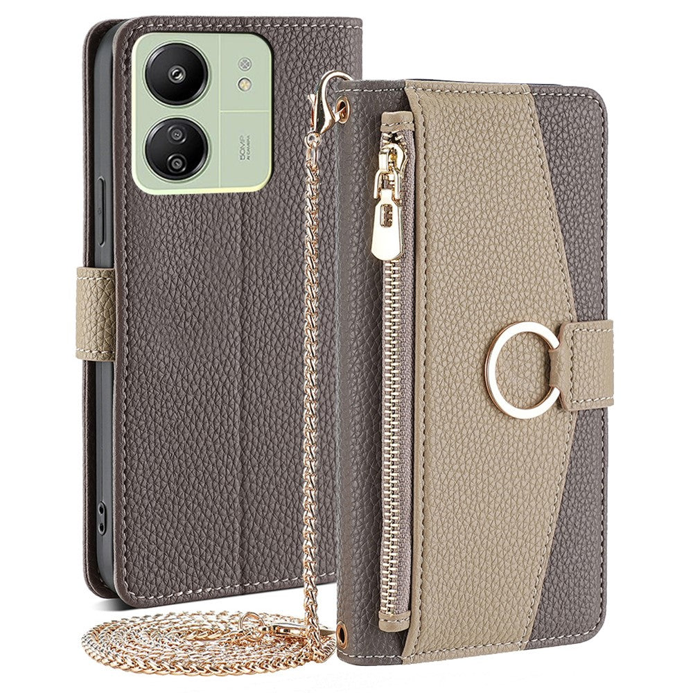 For Xiaomi Redmi 13C 4G / 5G / 13R 5G / Poco M6 5G / Poco C65 4G Case PU Leather Zipper Pockets Phone Cover with Mirror