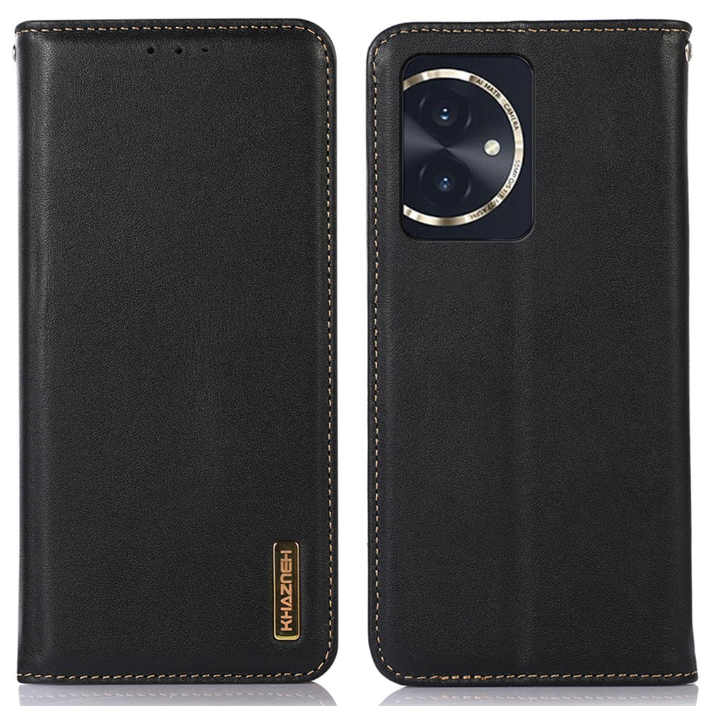 KHAZNEH For Honor 100 5G Cell Phone Case Genuine Cow Leather Nappa Texture RFID Blocking Cover