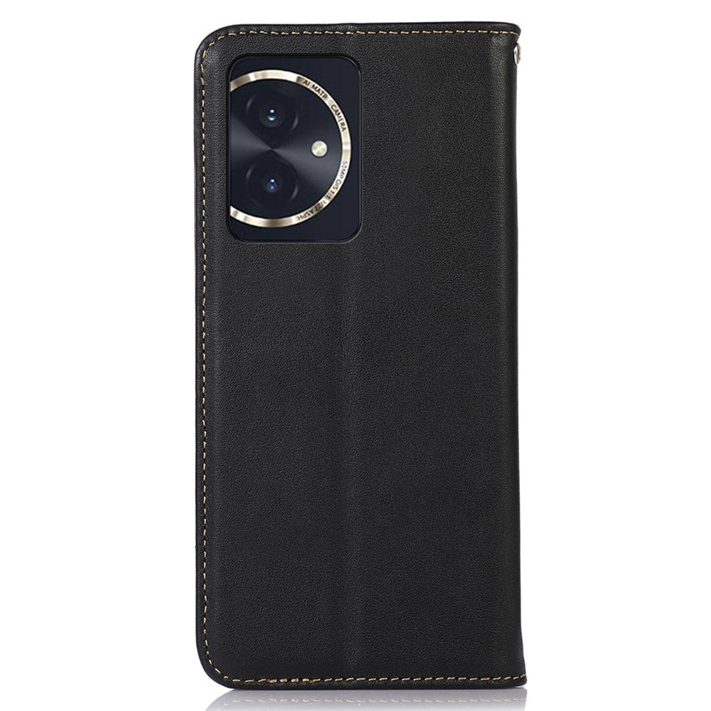 KHAZNEH For Honor 100 5G Cell Phone Case Genuine Cow Leather Nappa Texture RFID Blocking Cover