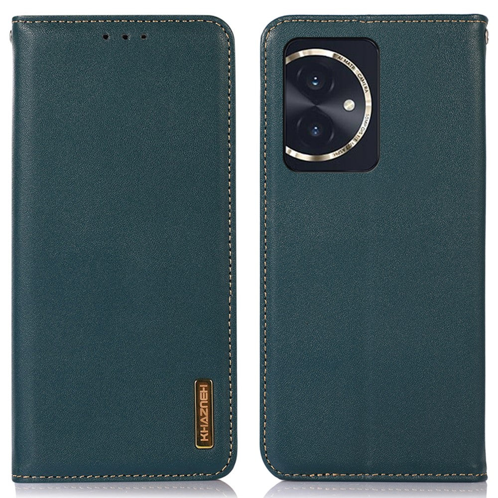 KHAZNEH For Honor 100 5G Cell Phone Case Genuine Cow Leather Nappa Texture RFID Blocking Cover