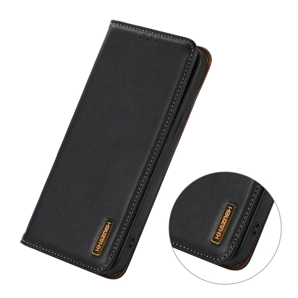 KHAZNEH For Honor 100 Pro 5G Case Genuine Cow Leather Nappa Texture Cover with Magnetic Closure