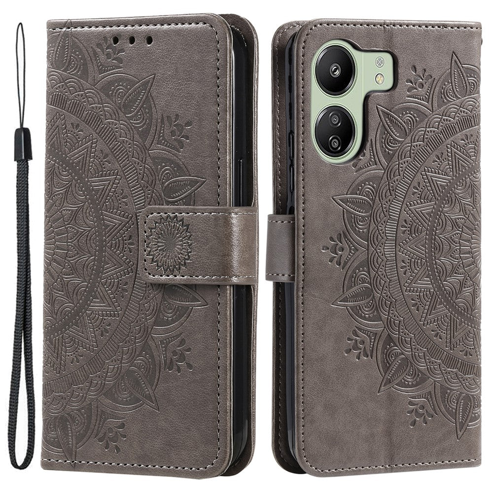 For Xiaomi Redmi 13C 4G / 13C 5G / 13R 5G / Poco M6 5G / Poco C65 4G Case Mandala Flower Imprint Cover with Strap