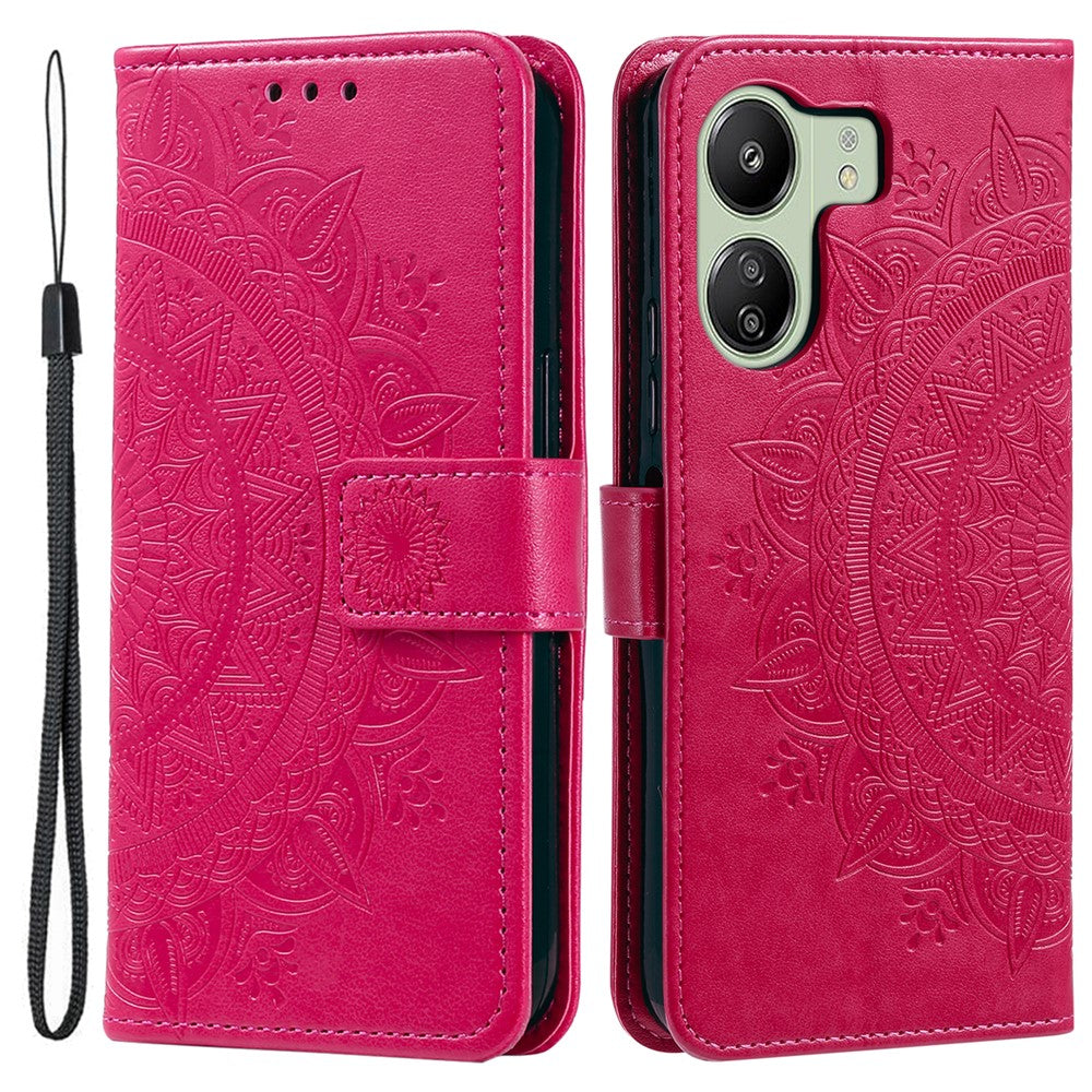 For Xiaomi Redmi 13C 4G / 13C 5G / 13R 5G / Poco M6 5G / Poco C65 4G Case Mandala Flower Imprint Cover with Strap