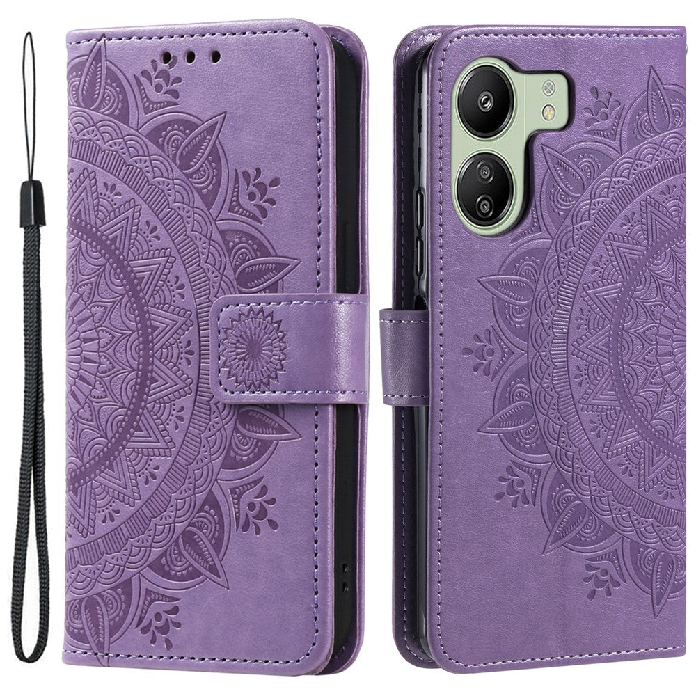 For Xiaomi Redmi 13C 4G / 13C 5G / 13R 5G / Poco M6 5G / Poco C65 4G Case Mandala Flower Imprint Cover with Strap